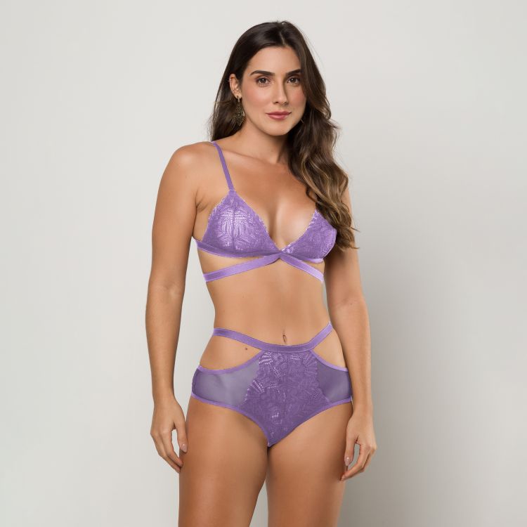 Conjunto Sem Bojo Strappy Elástico Tule e Renda