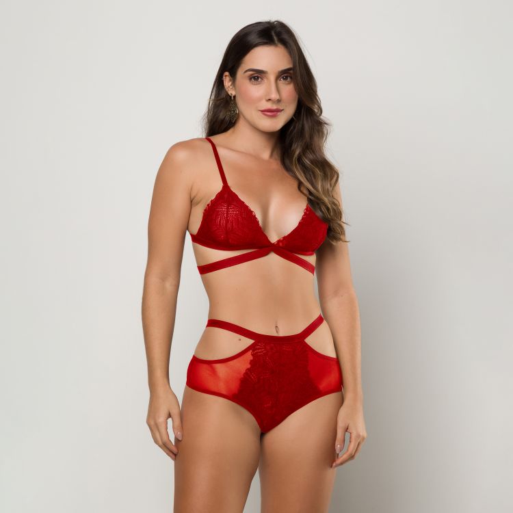 Conjunto Sem Bojo Strappy Elástico Tule e Renda