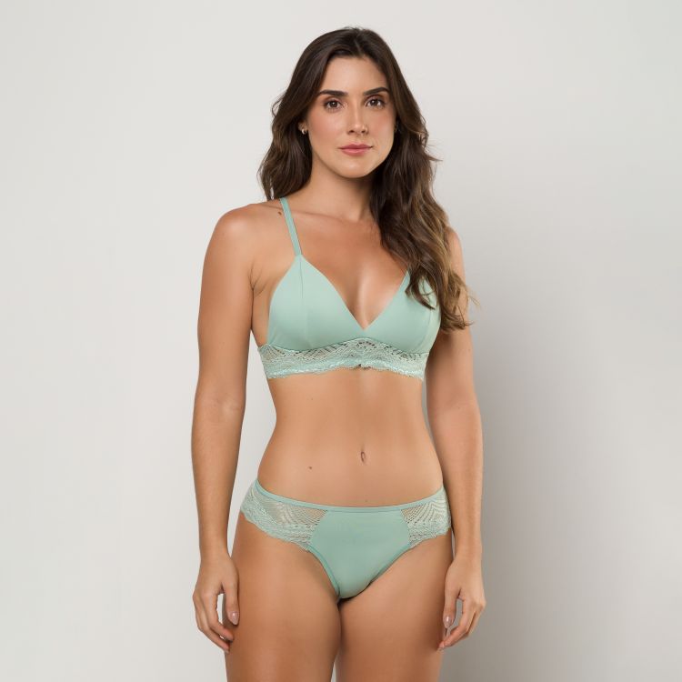 Conjunto de Lingerie Sem Bojo Fio Duplo Micro e Renda