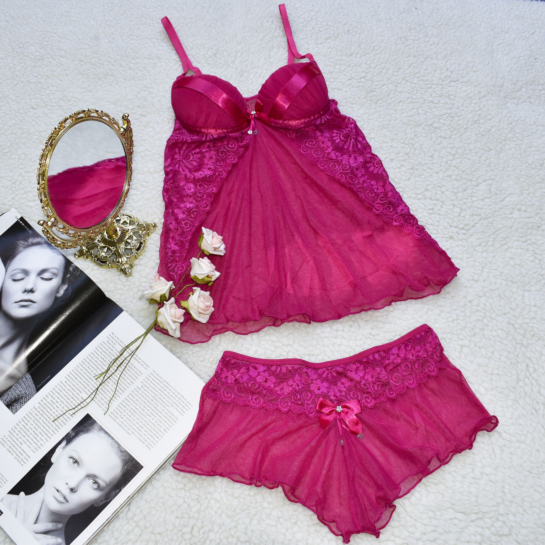 Baby Doll Sexy Luxo com Bojo e Tule